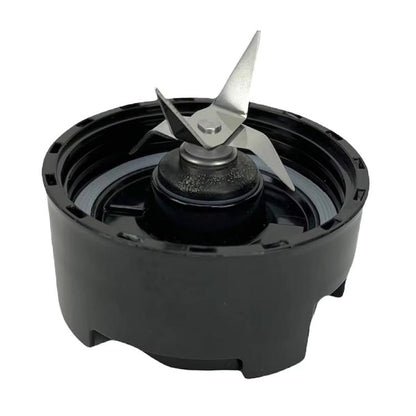 Black blender cross-blade base with central spindle and two metal blades