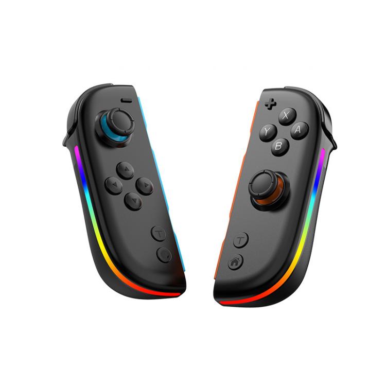 Black split joy-con style controllers with rainbow RGB light strips