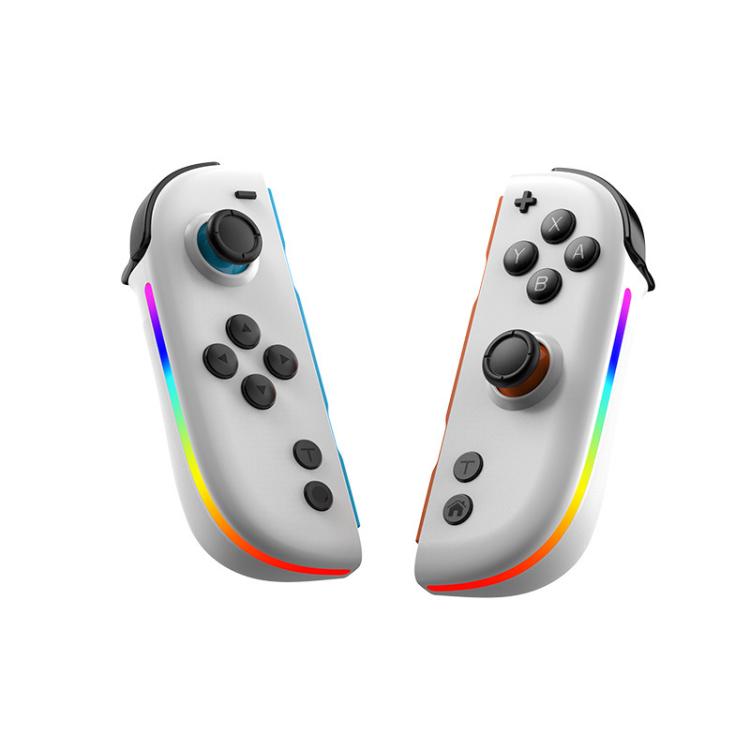 White split joy-con controllers with rainbow RGB light strips