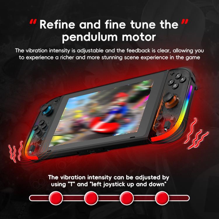 Black split joy-con controllers with rainbow RGB light strips