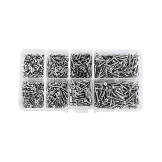 800pcs /Set Metric M2 Carbon Steel Phillips Self-Drilling Screw Kit, 800pcs /Set Round Head, 800pcs /Set Flat Head