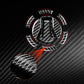Black carbon-fiber fuel tank cap sticker with red accent ring and matching round patch