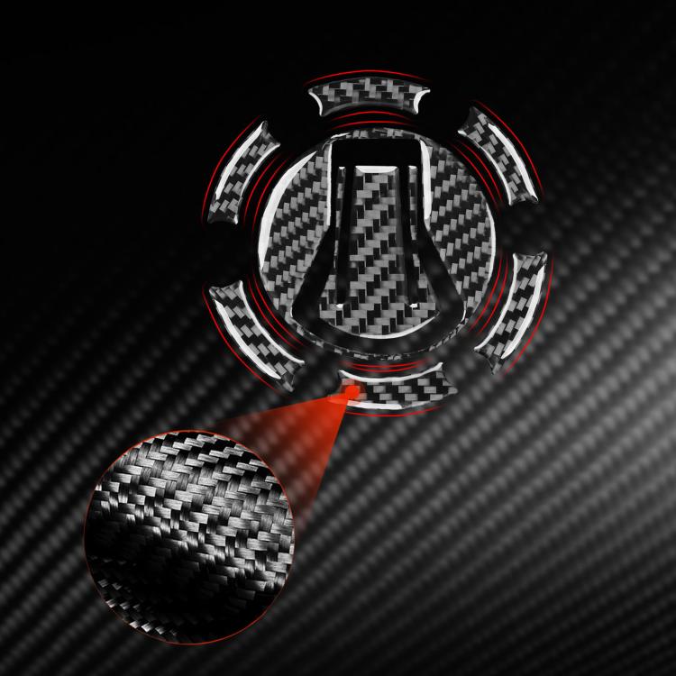 Black carbon-fiber fuel tank cap sticker with red accent ring and matching round patch