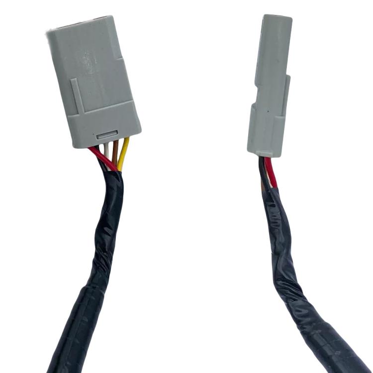 Vehicle wiring harness leads with two gray multi-pin connectors and color wires
