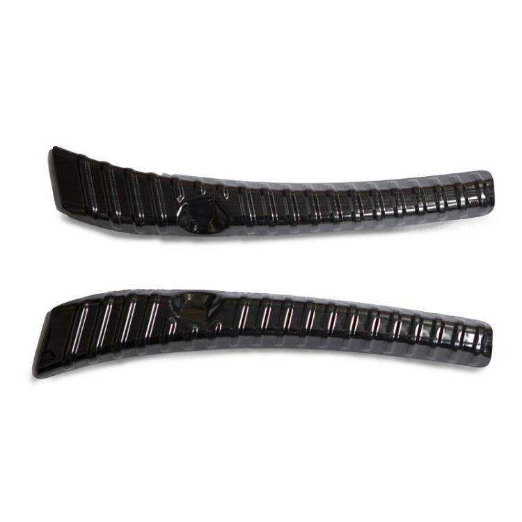 Stainless steel trunk sill guard with black carbon-fiber texture and silver trim
