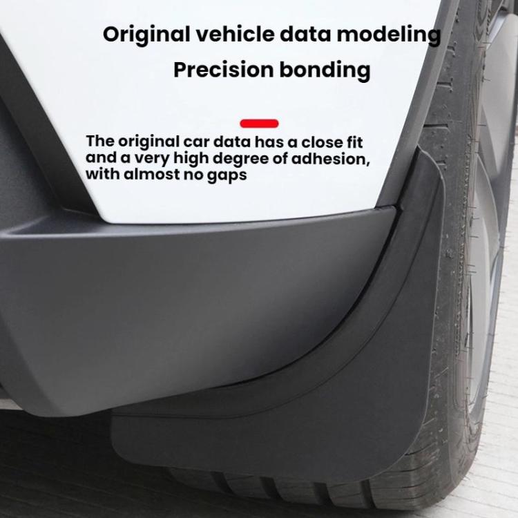 Black splash guard fitted along the fender edge near the tire