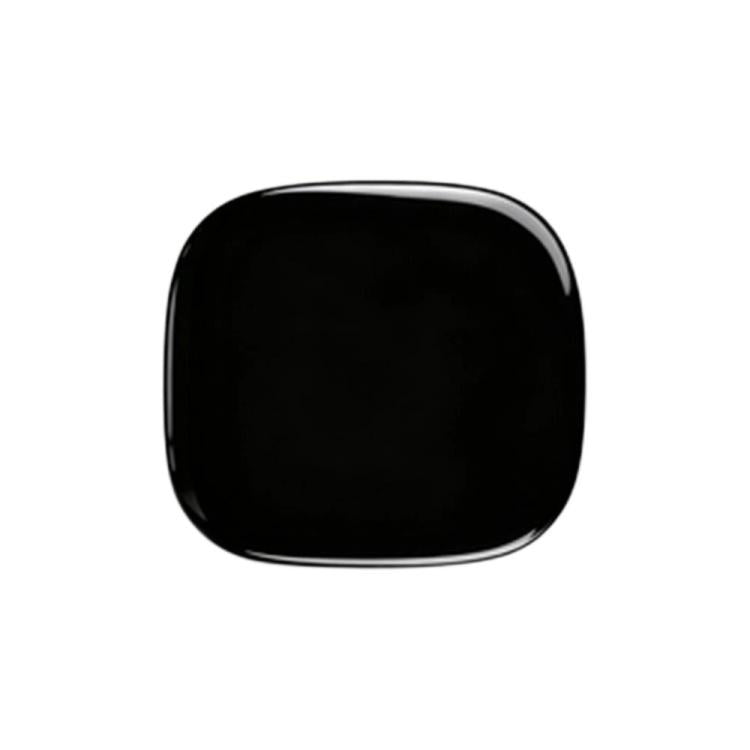 Glossy black fuel door sticker, rounded square with shiny finish