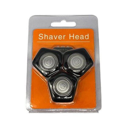 Electric shaver upper head assembly in blister pack, three circular foil cutters