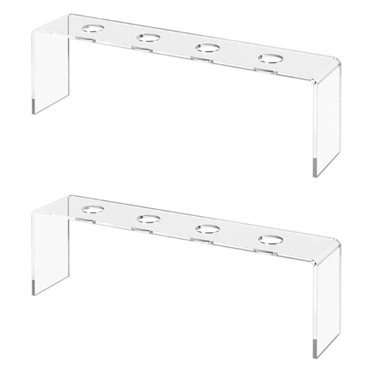 Two clear acrylic wine stopper display stands, each with four circular openings