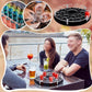 Wine glass tray stand with 25 holes and center bottle slot, black tray and clear posts