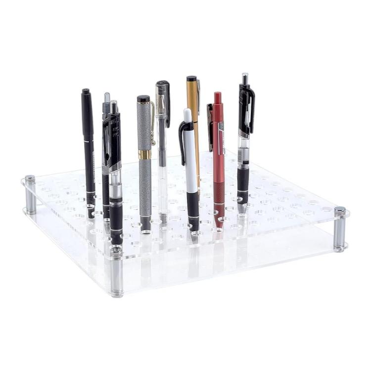 Acrylic 120-hole brush and pencil holder with clear square base and vertical slots