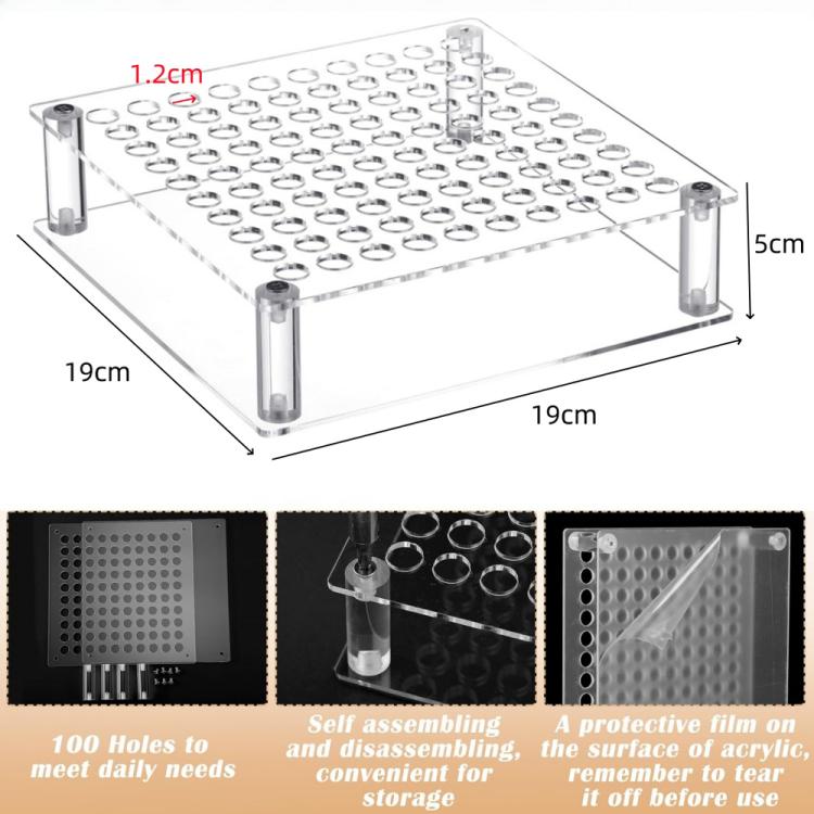 Clear acrylic 100-hole pen holder with side posts and hole grid for brush and pen storage