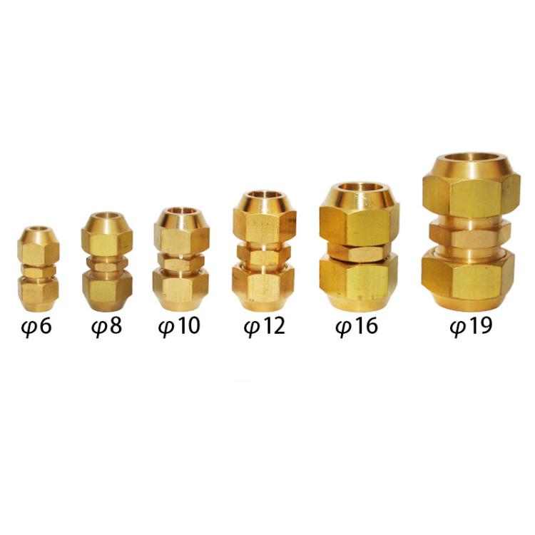 Brass AC copper pipe quick connectors in sizes 6mm, 8mm, 10mm, 12mm, 16mm, 19mm