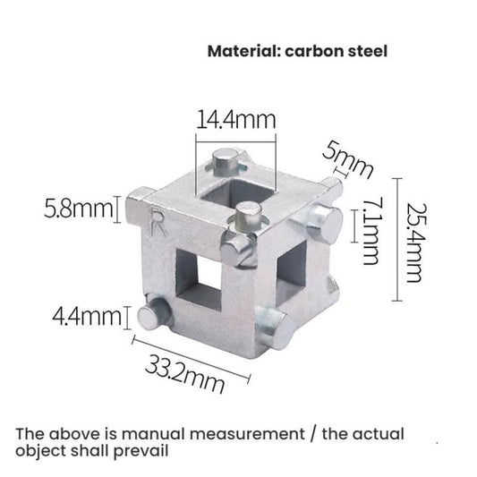 Carbon steel brake piston adjuster tool, silver cube clamp with mounting pins