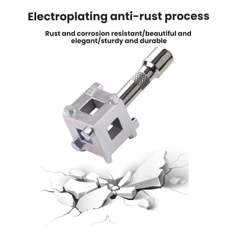 Brake piston adjuster tool with long handle, electroplated anti-rust silver finish