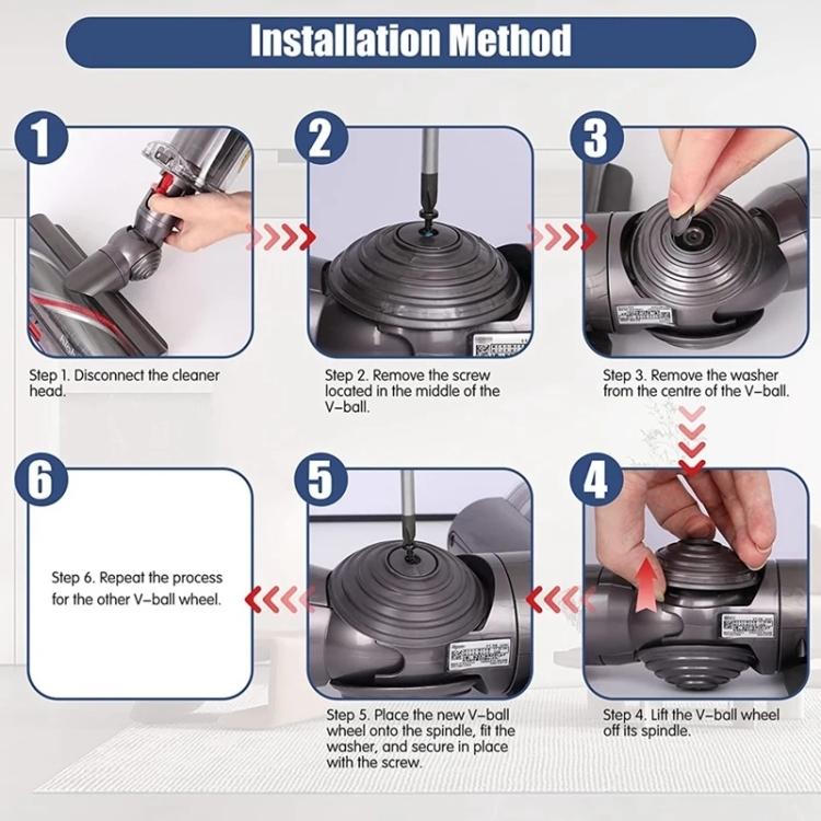 Vacuum cleaner V-ball wheel connector installation parts, grey housing and wheel