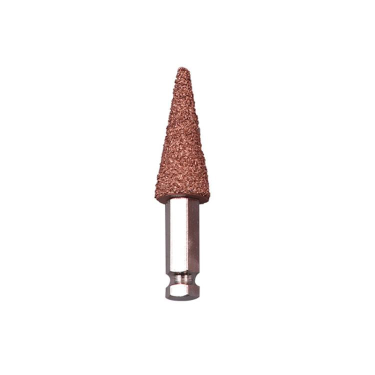 Tire tread grinding head repair tool with cone abrasive tip and hex-style base