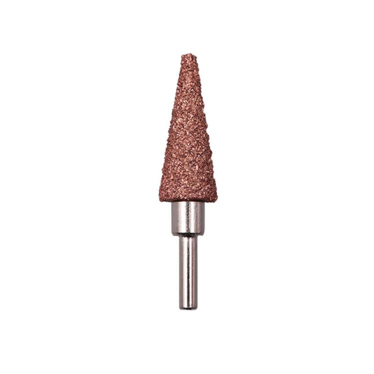 Tire tread grinding head repair tool with cone abrasive tip and short metal shank