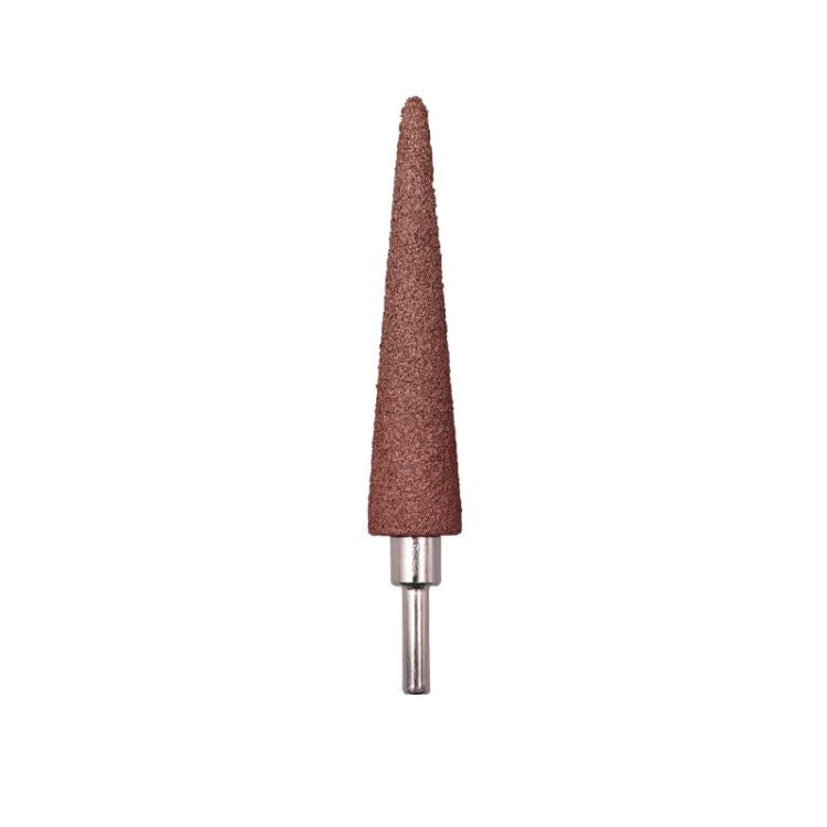 Tire tread grinding head repair tool with cone abrasive tip and pointed metal rod end