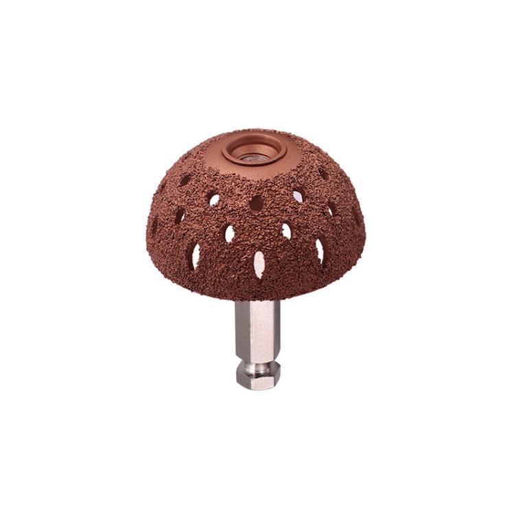 Tire tread grinding head repair tool with round abrasive bowl and vent holes