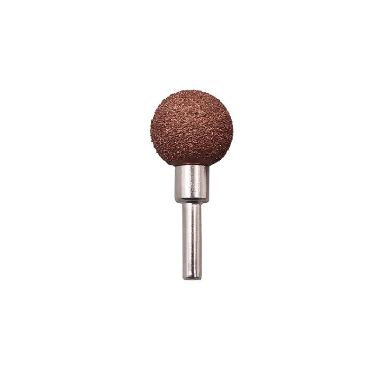 Brown abrasive grinding ball head with metal pin, rounded sanding surface