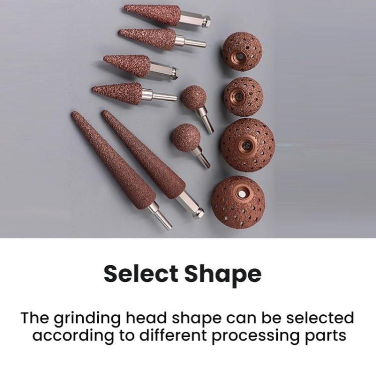 Assorted brown abrasive tire grinding heads with metal pins, mixed shapes and sizes