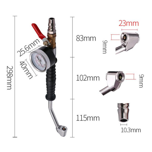 Truck Tire Extended Quick-Inflation Rod With Tire Pressure Gauge