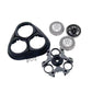 Electric shaver head replacement frame with three round foil cutters and mounting clips