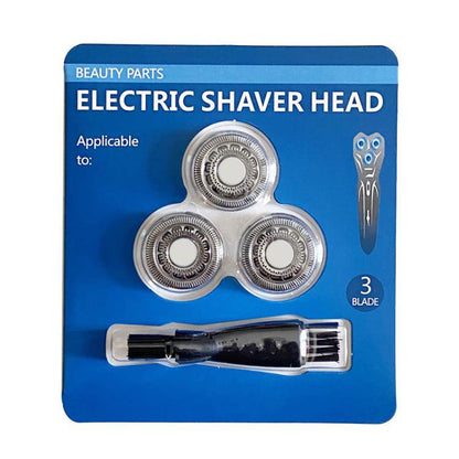 Replacement electric shaver head set with three circular foil blades and holder
