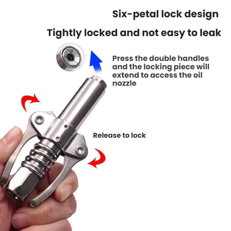 Locking grease nozzle pliers with double handles and six-petal bayonet head