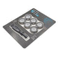 Replacement shaving head set with 6 silver discs and attached handle in blister pack