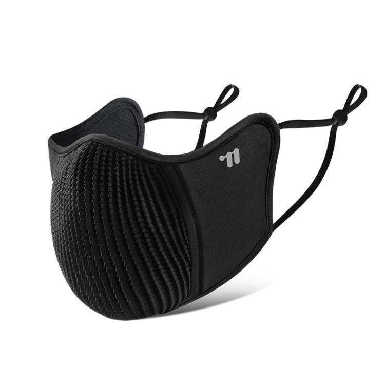 Black breathable face mask with mesh front and adjustable ear straps