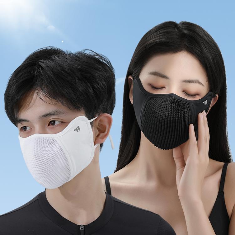 Black breathable sports face mask covering nose and mouth with secure straps