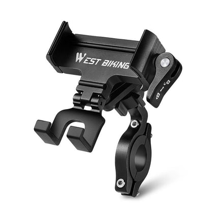 Bicycle phone mount aluminum alloy with black handlebar clamp and stem bracket
