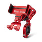 Bicycle phone mount with red aluminum bracket and black phone holder cradle