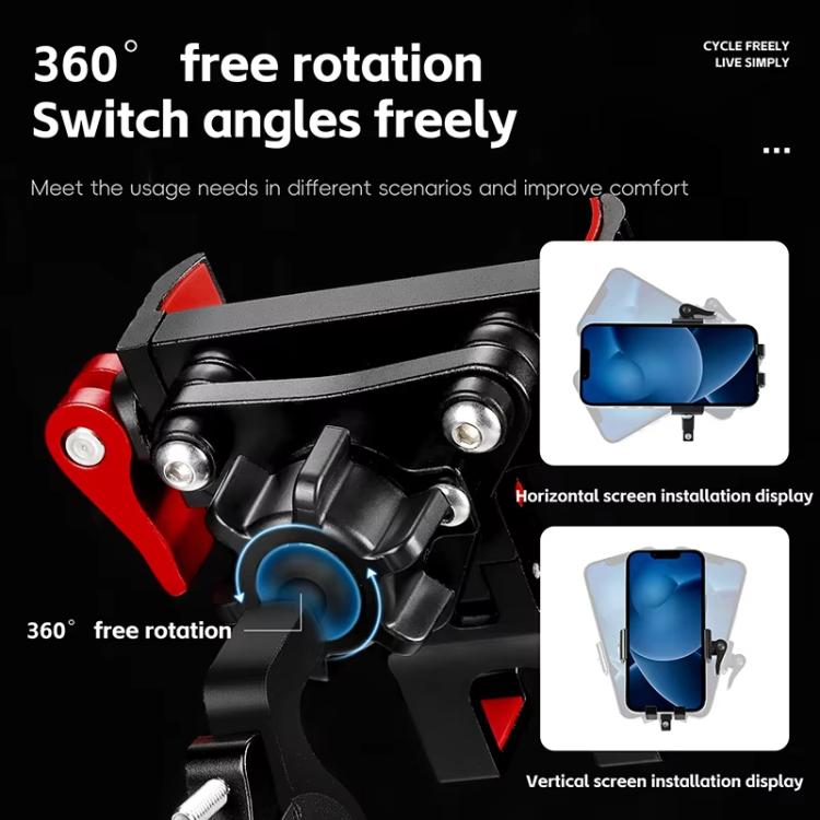 Bike phone mount with 360° free-rotation bracket and adjustable screen orientation