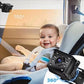Car baby camera and monitor showing a smiling infant, with 360° rotation preview