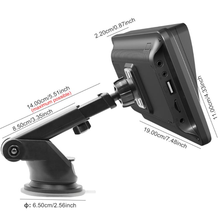 Car MP5 touchscreen player mounting bracket with size dimensions shown