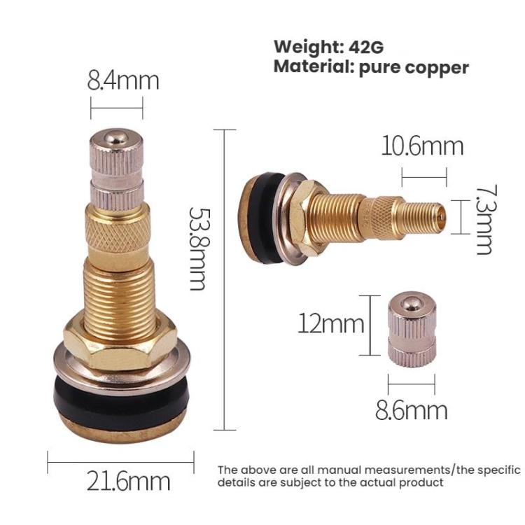 Agricultural wheel valve stem with knurled grip, threaded metal body, and rubber base
