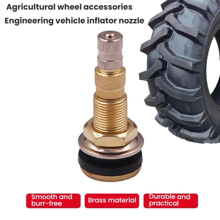 Agricultural wheel air inflator nozzle with threaded brass stem and rubber sealing ring