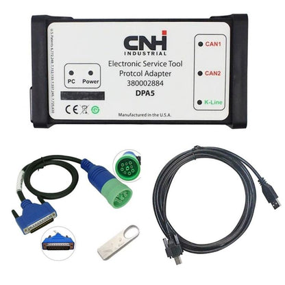 CNH Industrial diesel diagnostic device with connected cables and service adapters