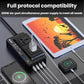 Car power inverter charging tablet and phone with multiple connected devices and cables