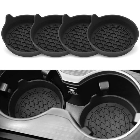 Black silicone car coaster set of 4 with textured anti-slip grip pads
