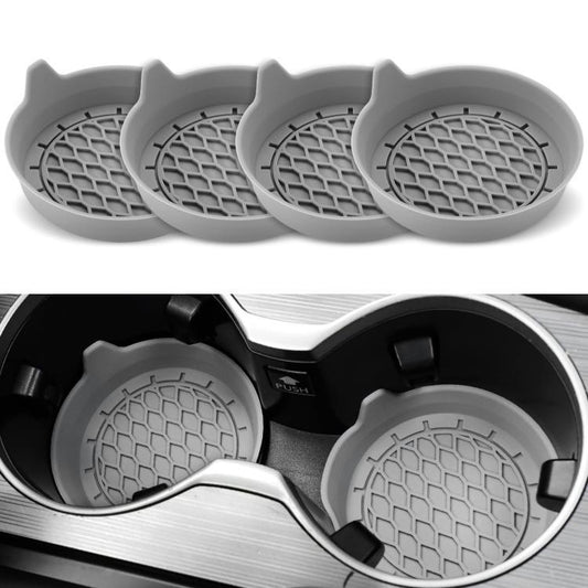 Gray silicone car coaster set of 4 with raised anti-slip tread pattern