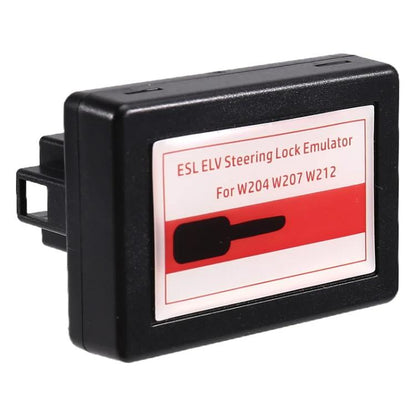 Black steering lock emulator module with mounting bracket, front label
