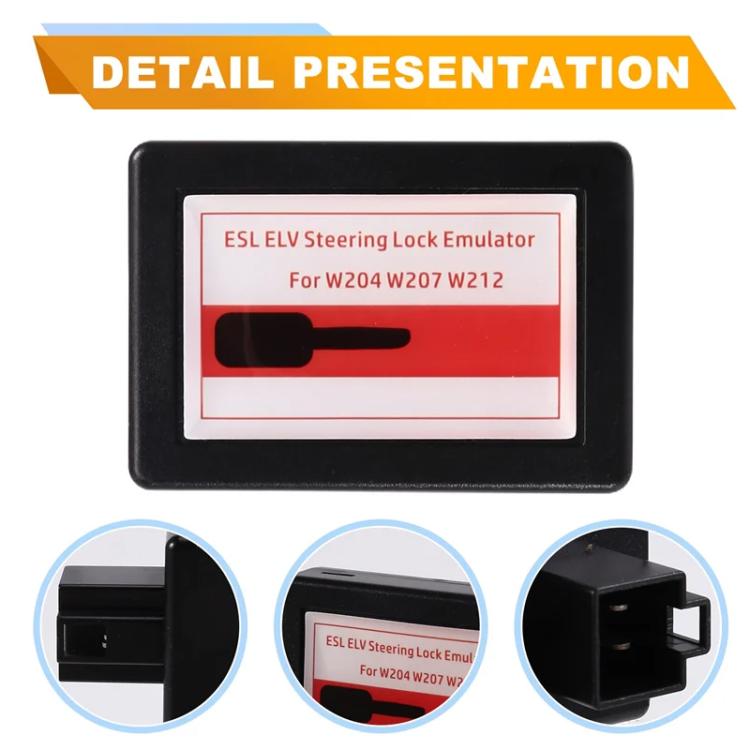 Black steering lock emulator module with screen label and side connector openings