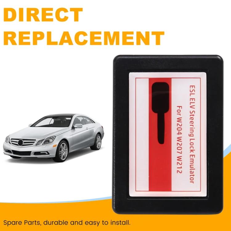 Black steering lock emulator module with rectangular red label, front view