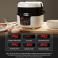 2L car rice cooker with digital control display and modes, white and black body