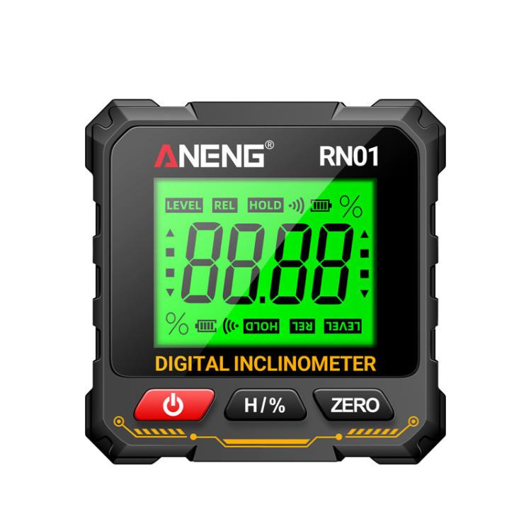 ANENG RN01 digital inclinometer with green LCD angle display and black rugged housing