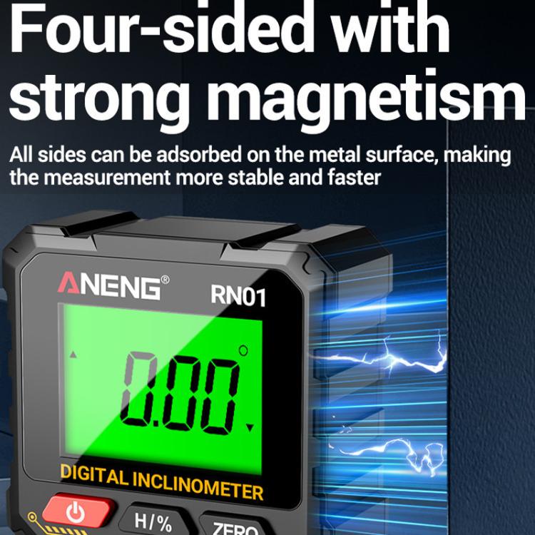 ANENG RN01 inclinometer with four-sided magnetic design and green LCD on black body
